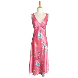 JONES NEW YORK Fuschia Floral Satin Slip Dress Lingerie Gown Vintage Inspired M